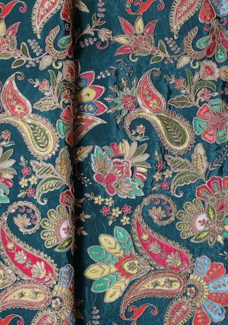 Girls Rama Blue Embroidered Georgette Fusion Set - Indya