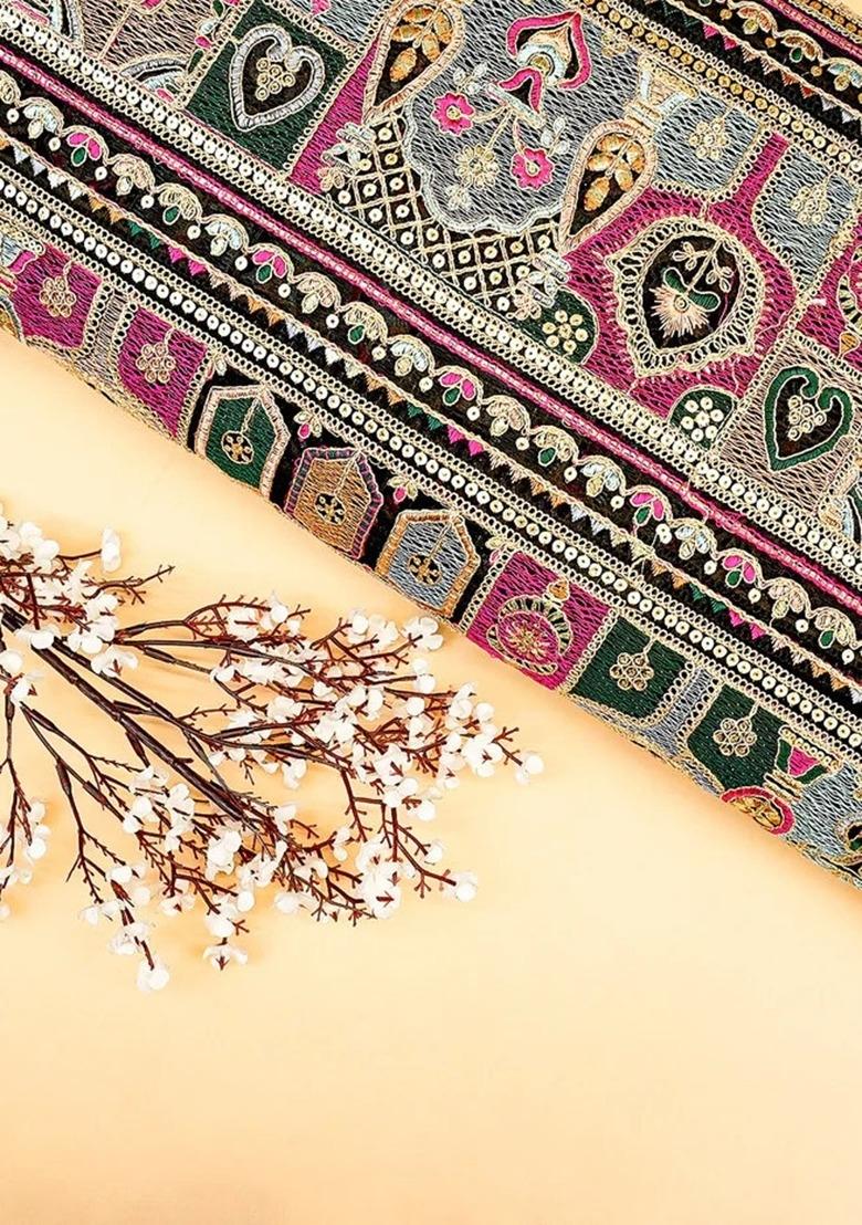 Girls Black Embroidered Georgette Fusion Set - Indya