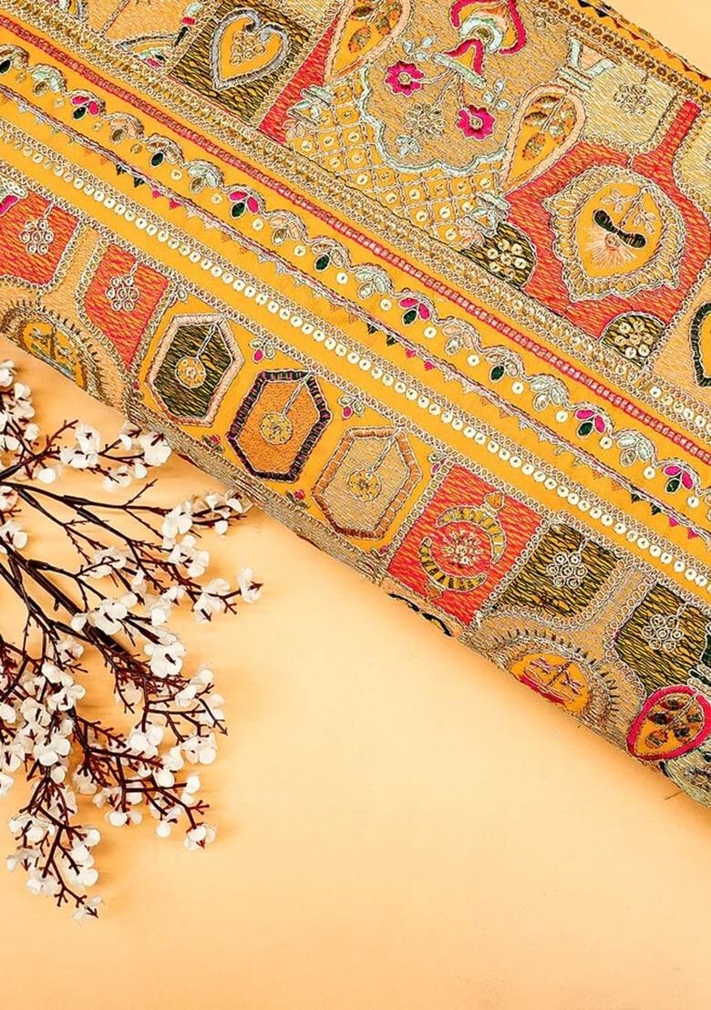 Girls Mustard Embroidered Georgette Fusion Set - Indya