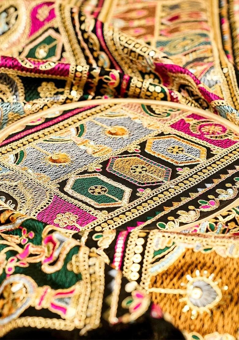 Girls Black Embroidered Georgette Fusion Set - Indya