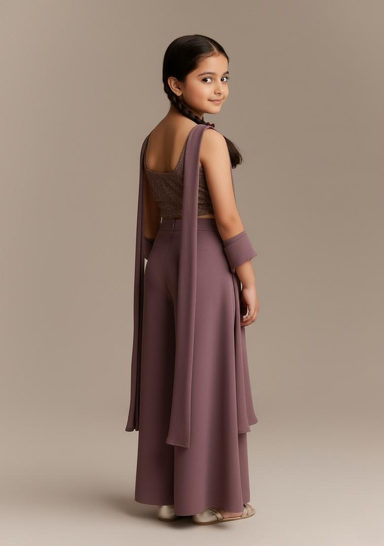 Girls Purple Embroidered Georgette Fusion Set - Indya