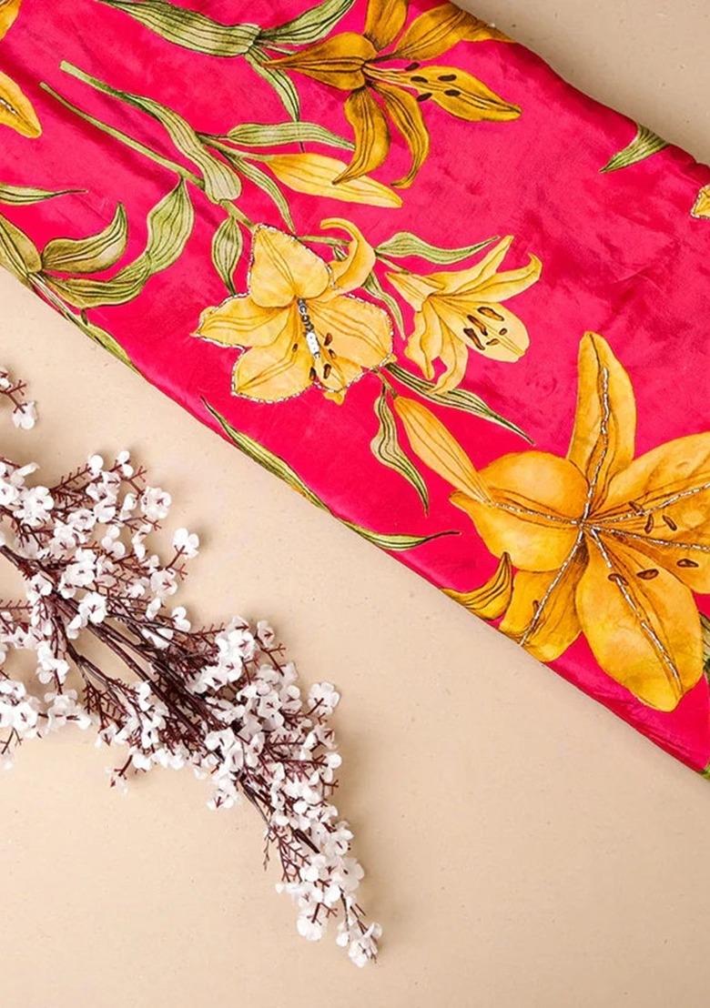 Girls Pink Floral Print Crepe Fusion Set - Indya