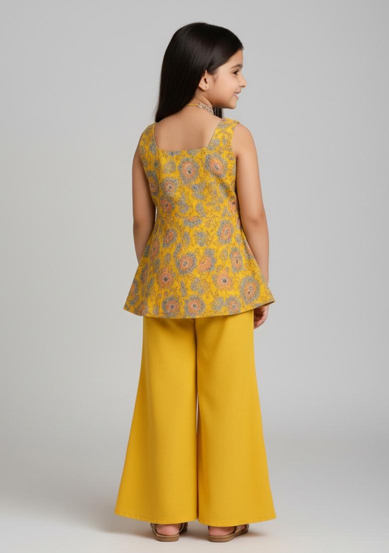 Girls Yellow Embroidered Georgette Fusion Set - Indya