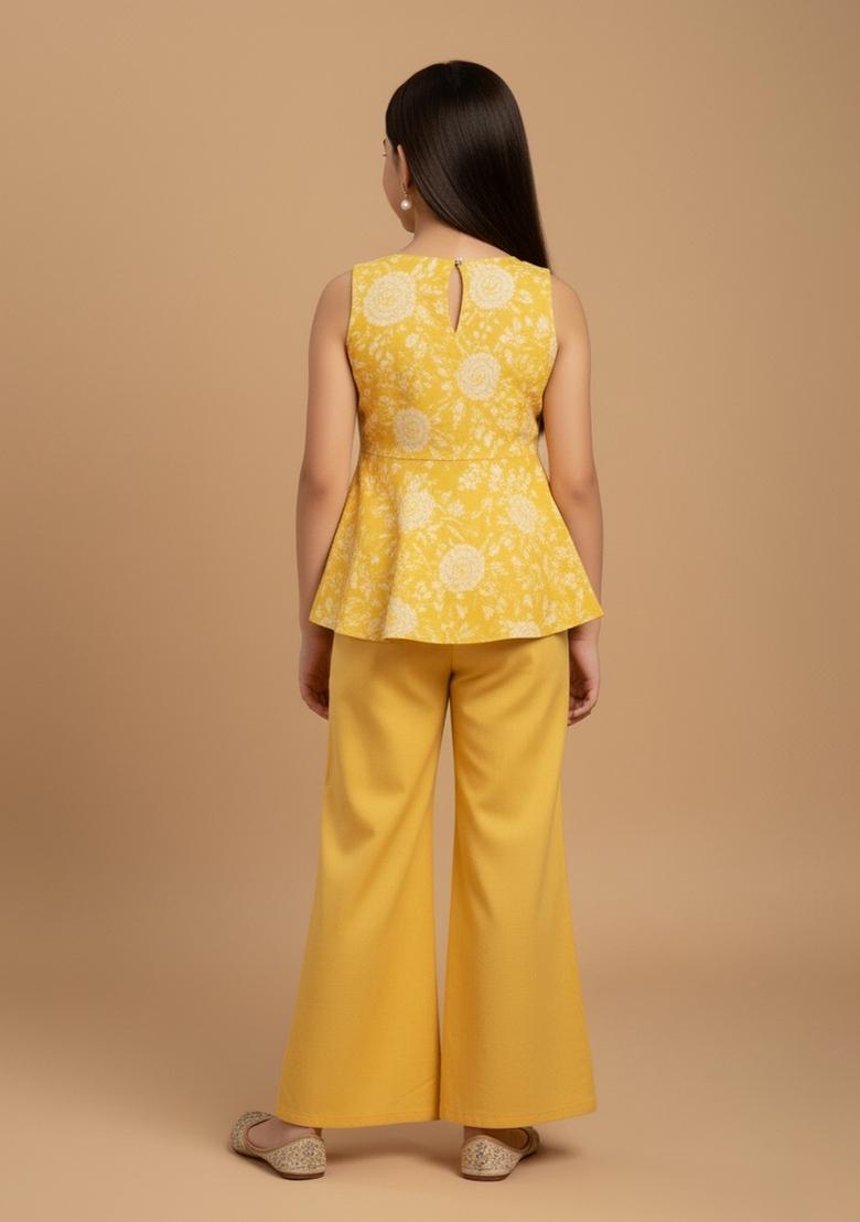Girls Yellow Embroidered Georgette Fusion Set - Indya