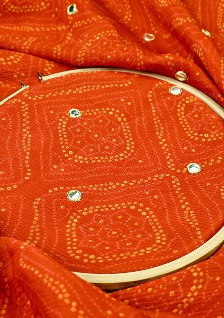 Girls Orange Embellished Chinon Fusion Set - Indya