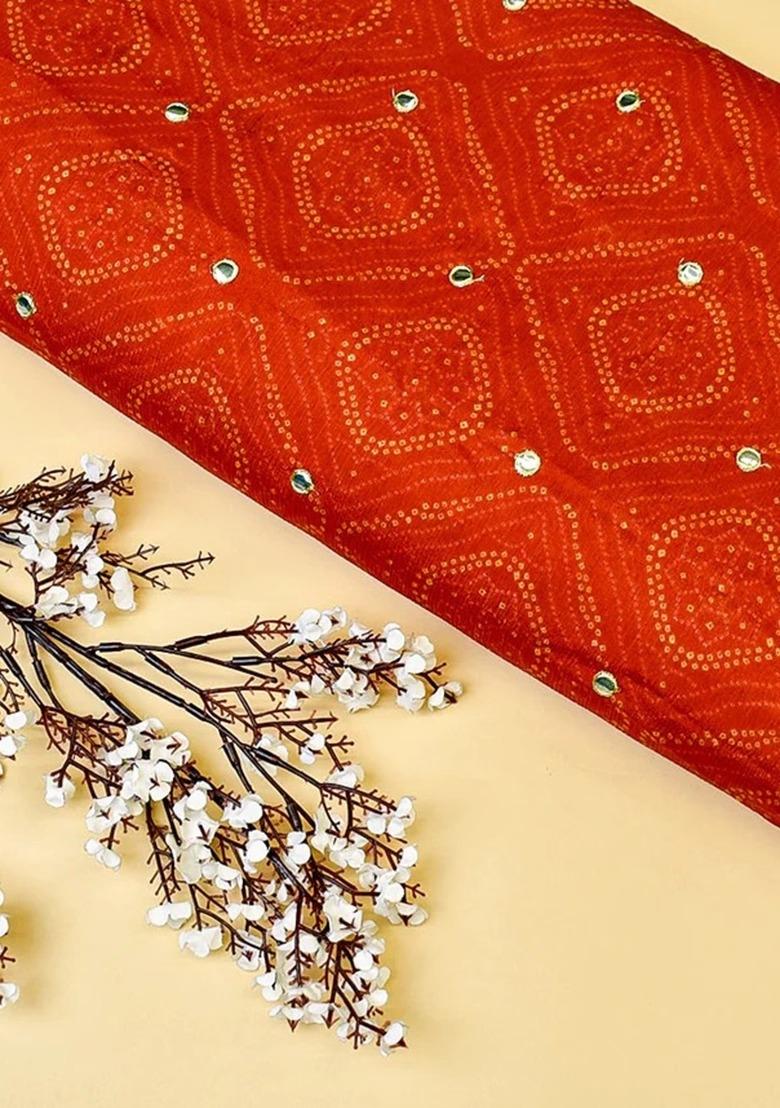 Girls Orange Embellished Chinon Fusion Set - Indya