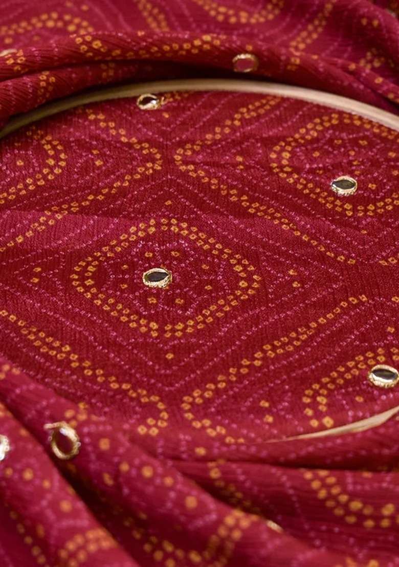 Girls Red Embellished Chinon Fusion Set - Indya