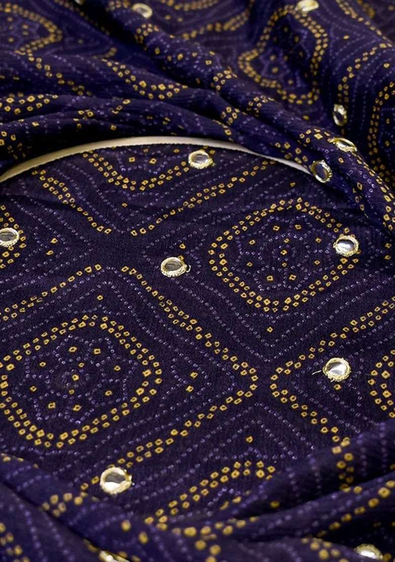 Girls Violet Embellished Chinon Fusion Set - Indya