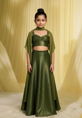 Girls Green Self Design Fusion Set