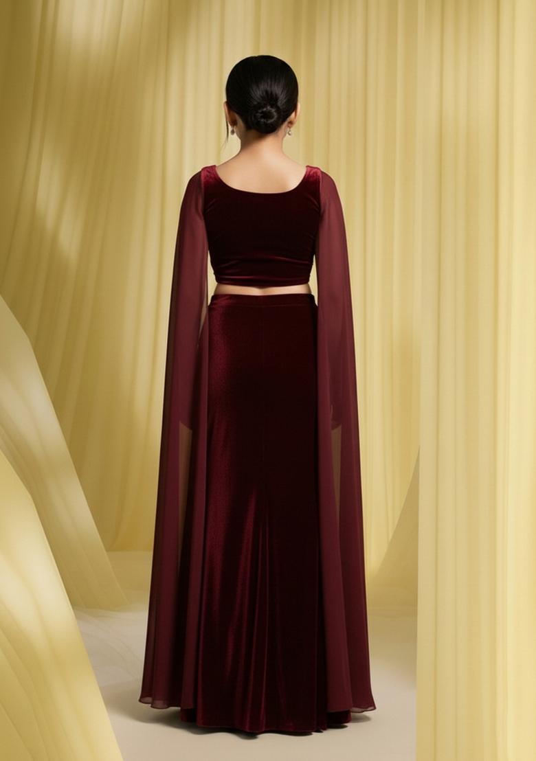 Girls Maroon Self Design Fusion Set - Indya