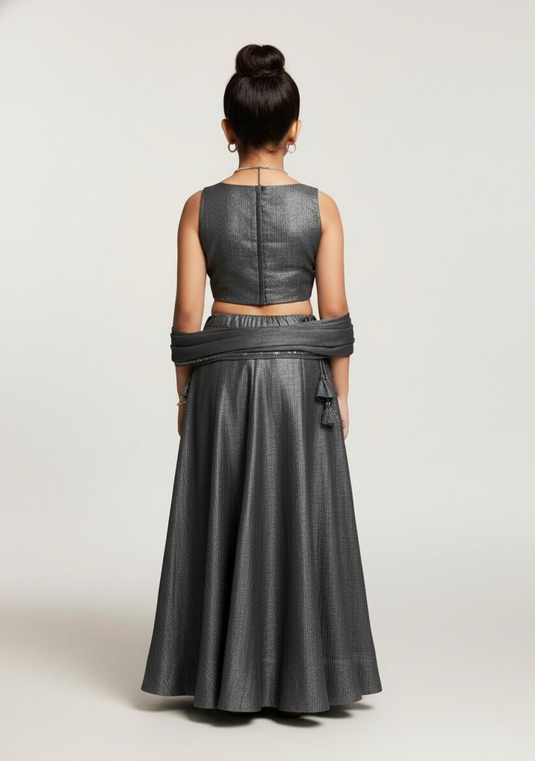 Girls Dark Grey Self Design Fusion Set - Indya