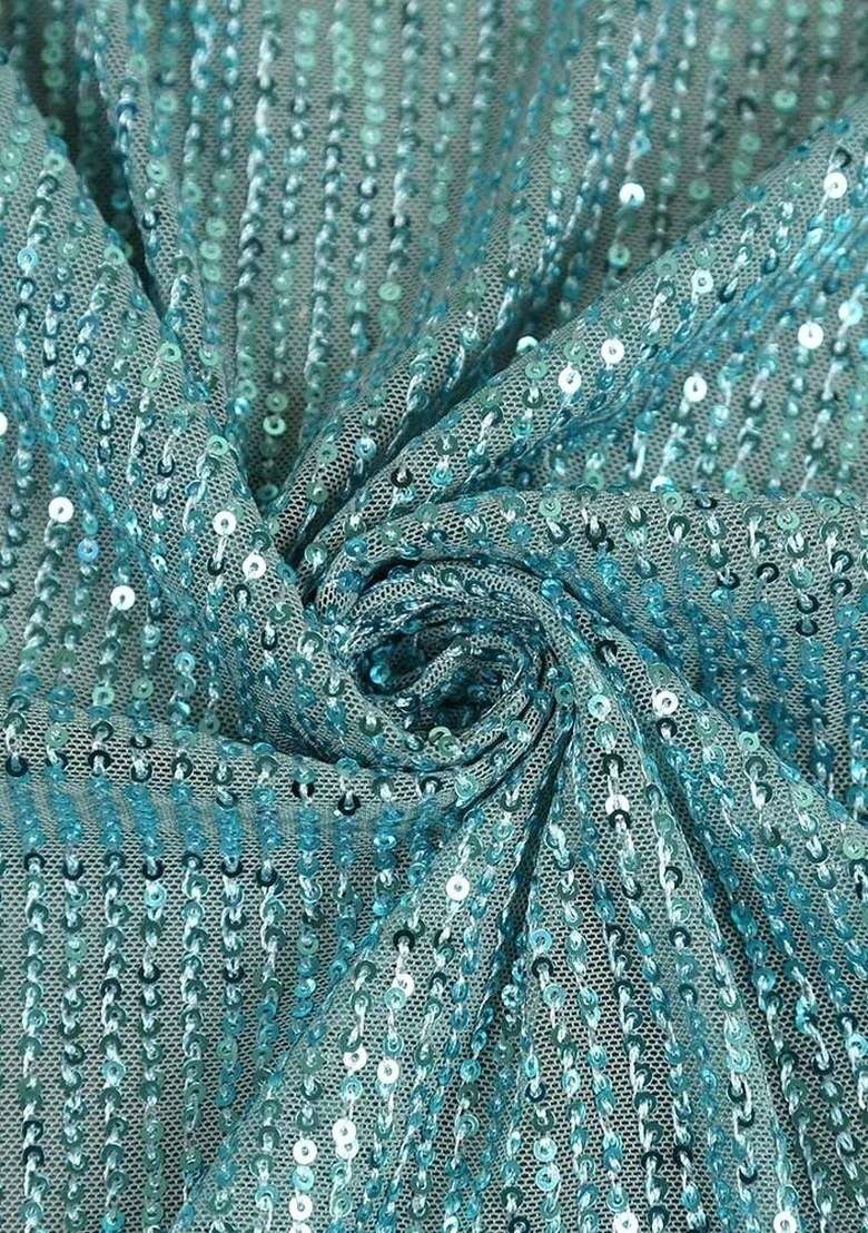 Girls Powder Blue Sequin Net Fusion Set - Indya