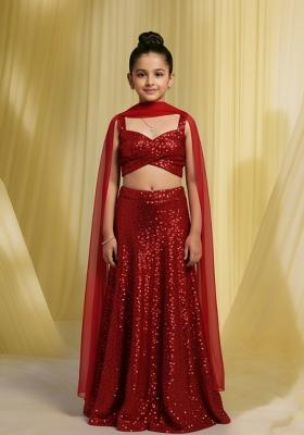 Girls Red Sequin Net Fusion Set