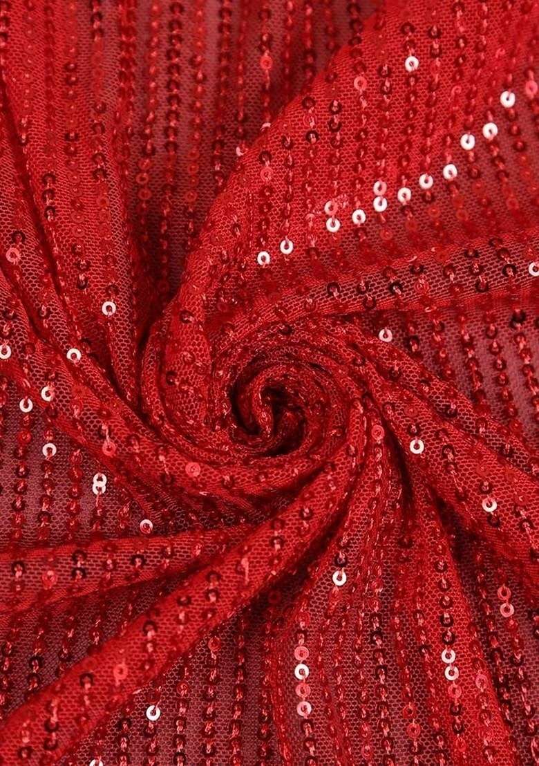 Girls Red Sequin Net Fusion Set - Indya