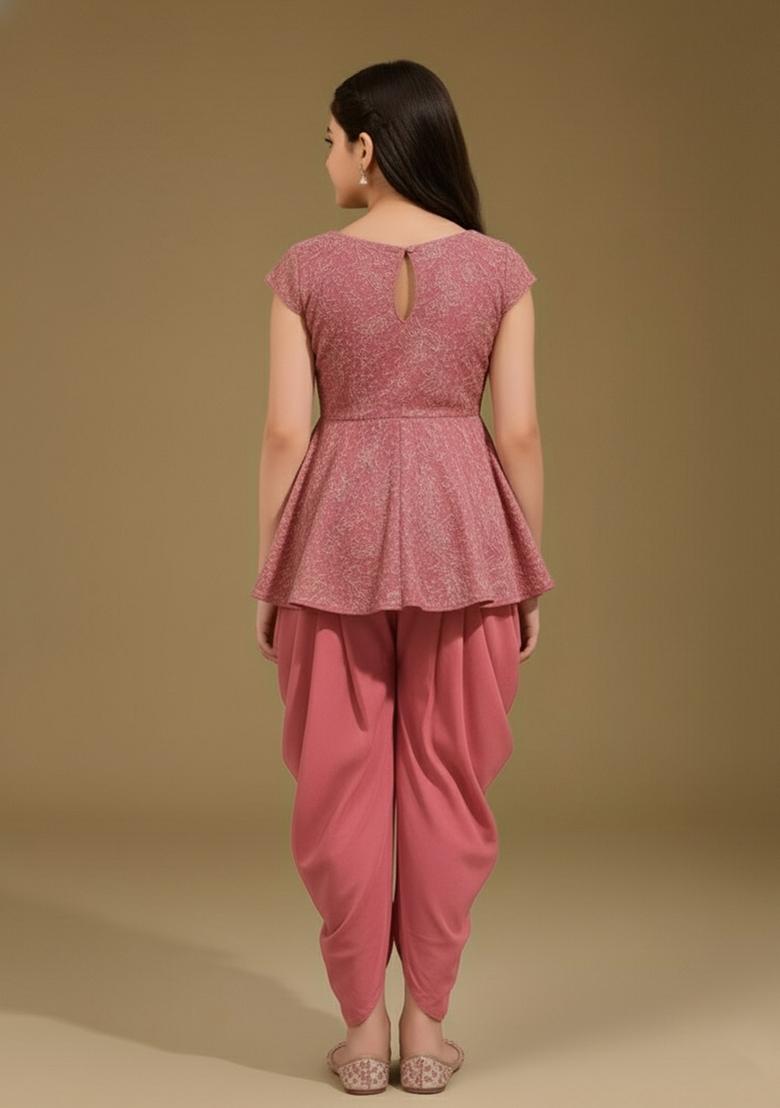 Girls Pink Embellished Georgette Fusion Set - Indya