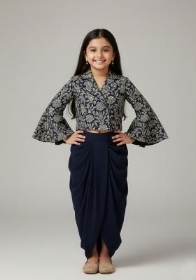 Girls Blue Embroidered Georgette Fusion Set