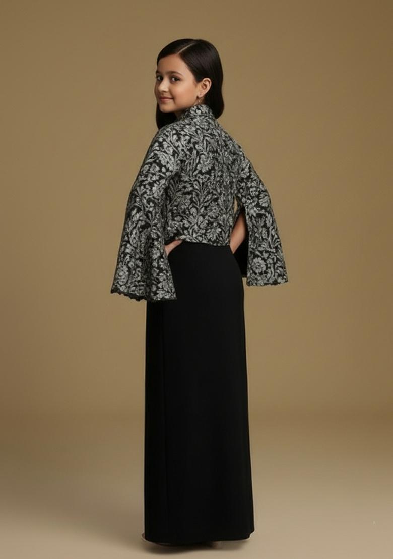 Girls Blue Embroidered Georgette Fusion Set - Indya