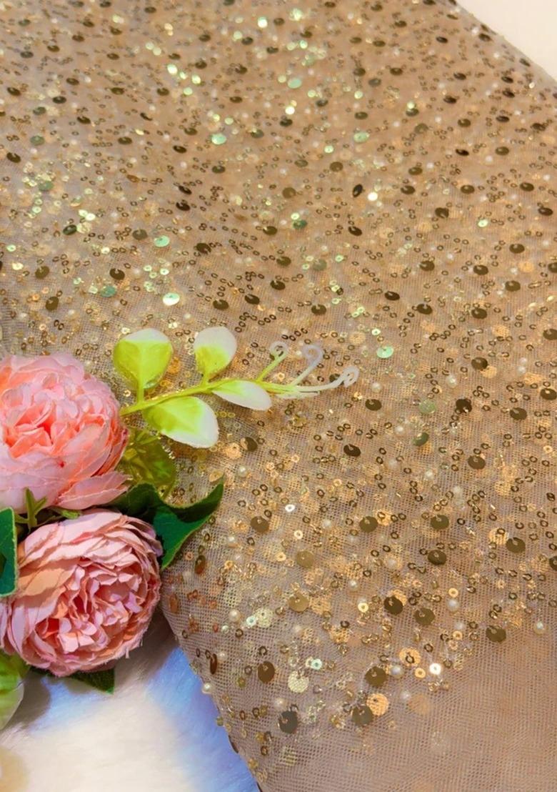 Girls Beige Embroidered Net Fusion Set - Indya