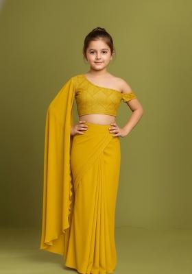 Girls Yellow Embellished Net Fusion Set