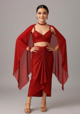 Girls Red Sequin Net Fusion Set