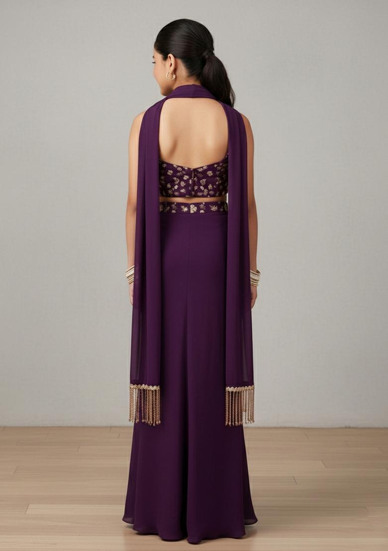 Girls Purple Sequin Georgette Fusion Set - Indya