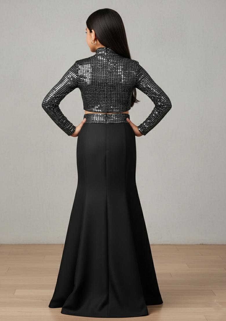 Girls Black Embellished Georgette Fusion Set - Indya