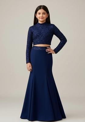 Girls Blue Sequin Georgette Fusion Set