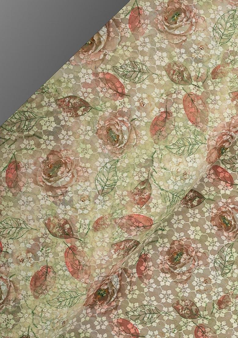 Girls Khakhee Brown Embroidered Georgette Fusion Set - Indya