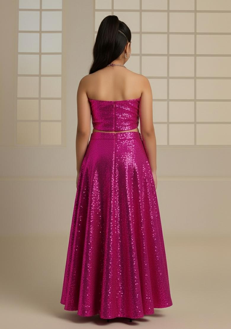 Girls Hot Pink Embroidered Georgette Fusion Set - Indya