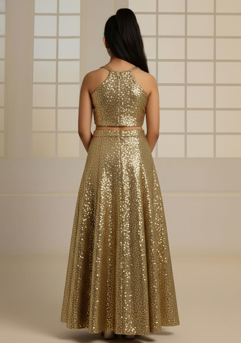 Girls Rose Gold Embroidered Georgette Fusion Set - Indya