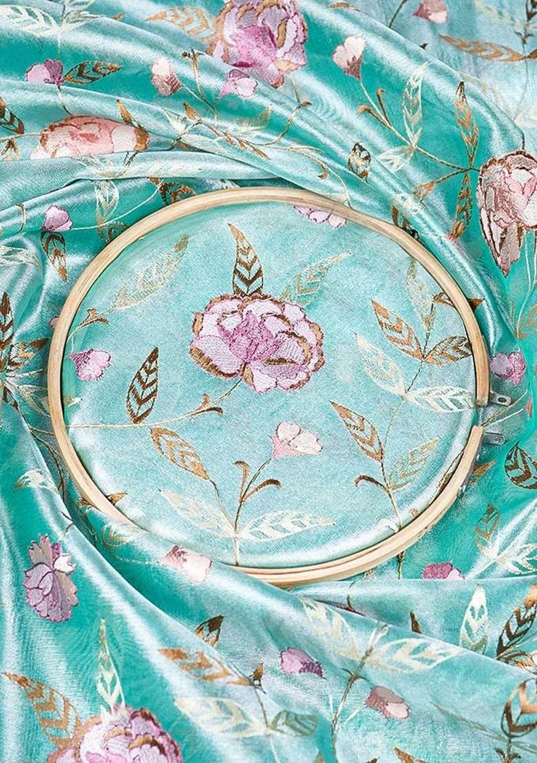 Girls Turquoise Embroidered Georgette Fusion Set - Indya