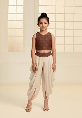 Girls Brown Figure Print Organza Fusion Set