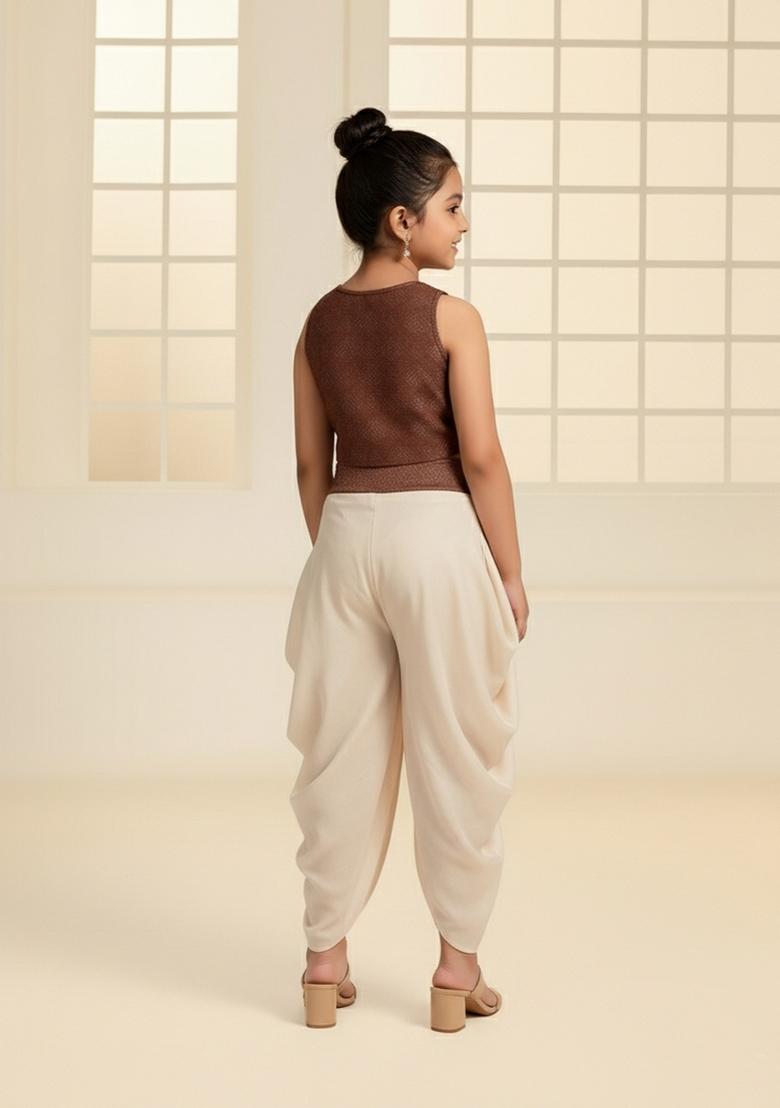 Girls Brown Figure Print Organza Fusion Set - Indya