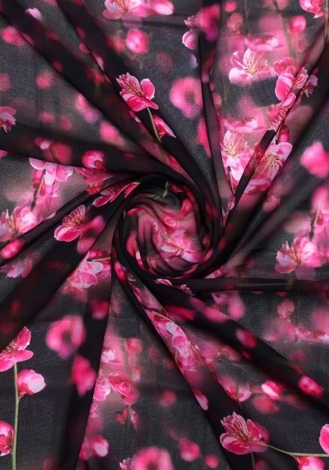 Girls Black And Pink Floral Print Georgette Co-Ord Set