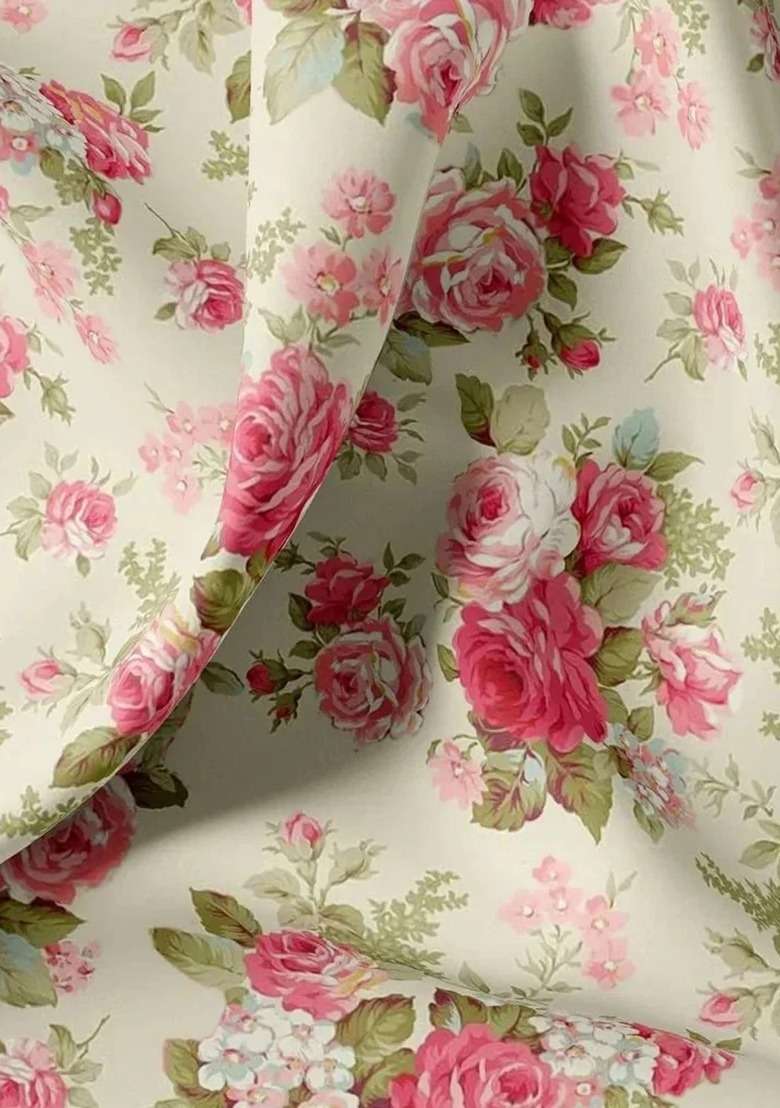 Girls Off White Floral Print Silk Co-Ord Set - Indya