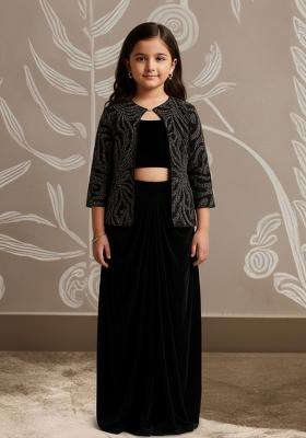 Girls Black Sequin Georgette Fusion Set