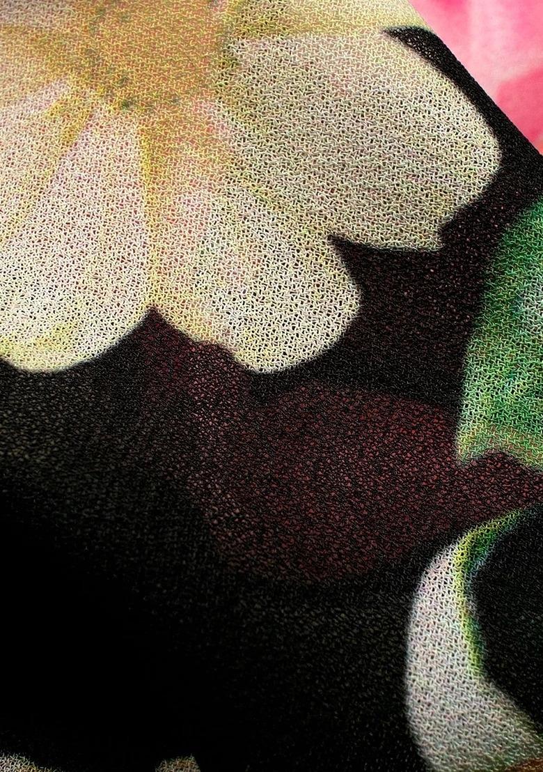 Girls Black Floral Print Georgette Fusion Set - Indya