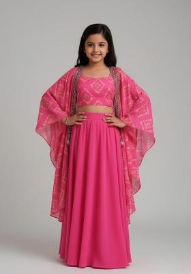 Girls Pink Figure Print Georgette Fusion Set
