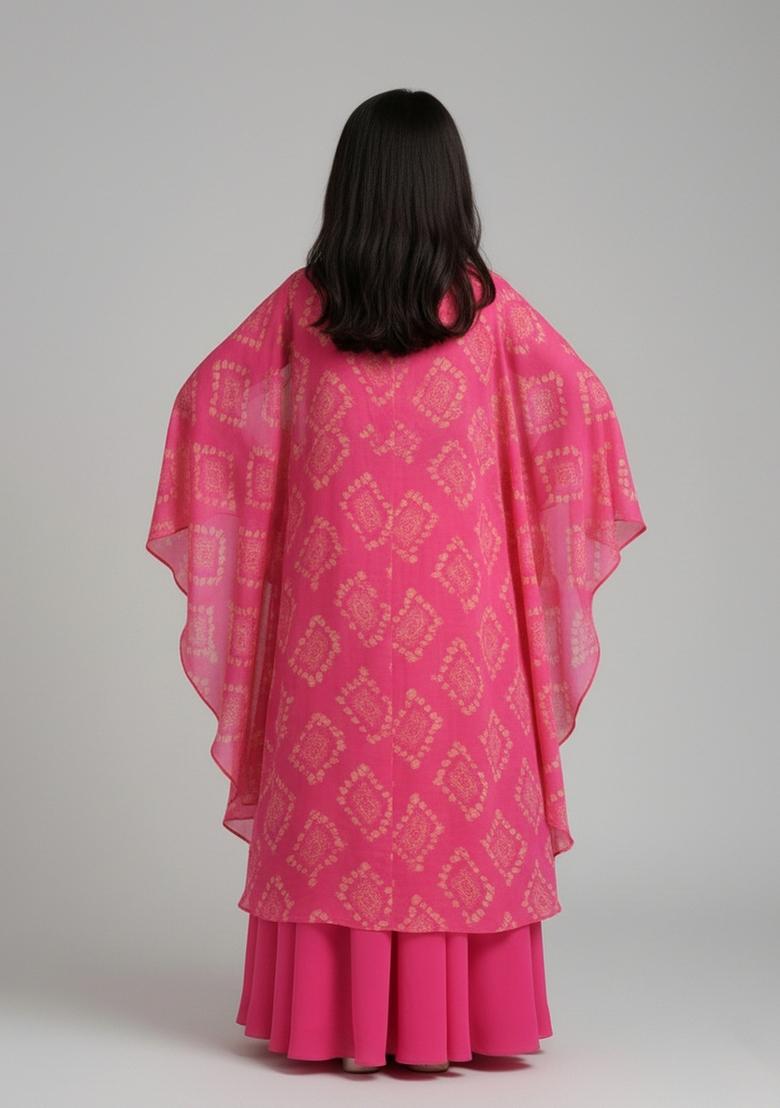 Girls Pink Figure Print Georgette Fusion Set - Indya