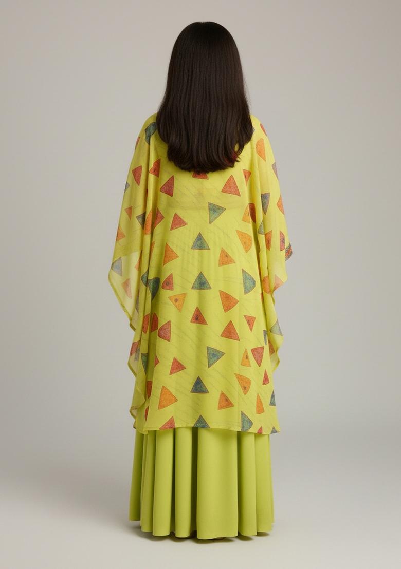 Girls Lemon Yellow Abstract Print Georgette Fusion Set - Indya
