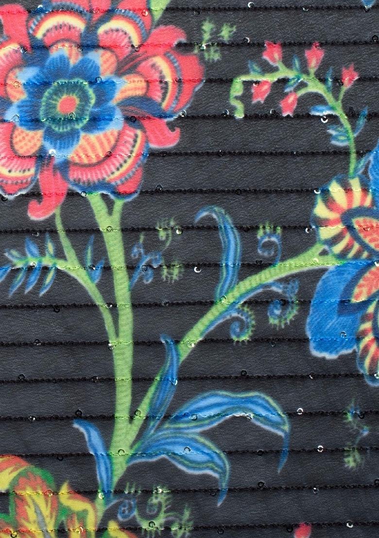 Girls Black Floral Print Georgette Fusion Set - Indya