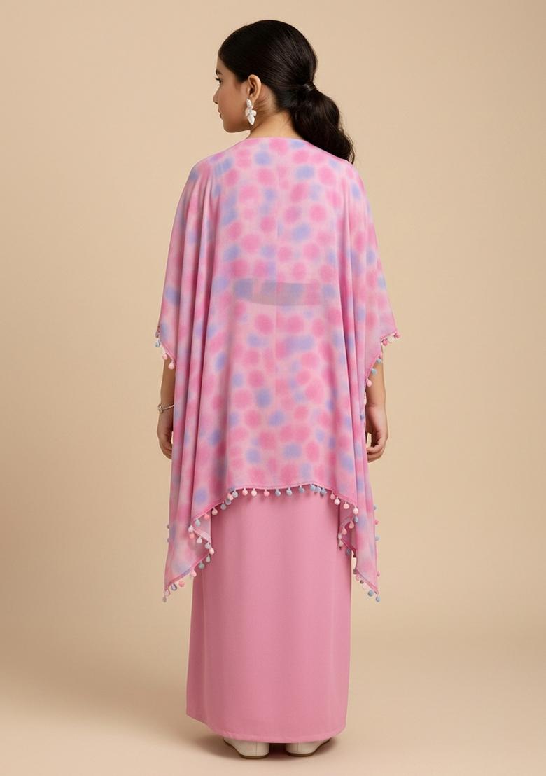 Girls Pink Abstract Print Georgette Fusion Set - Indya