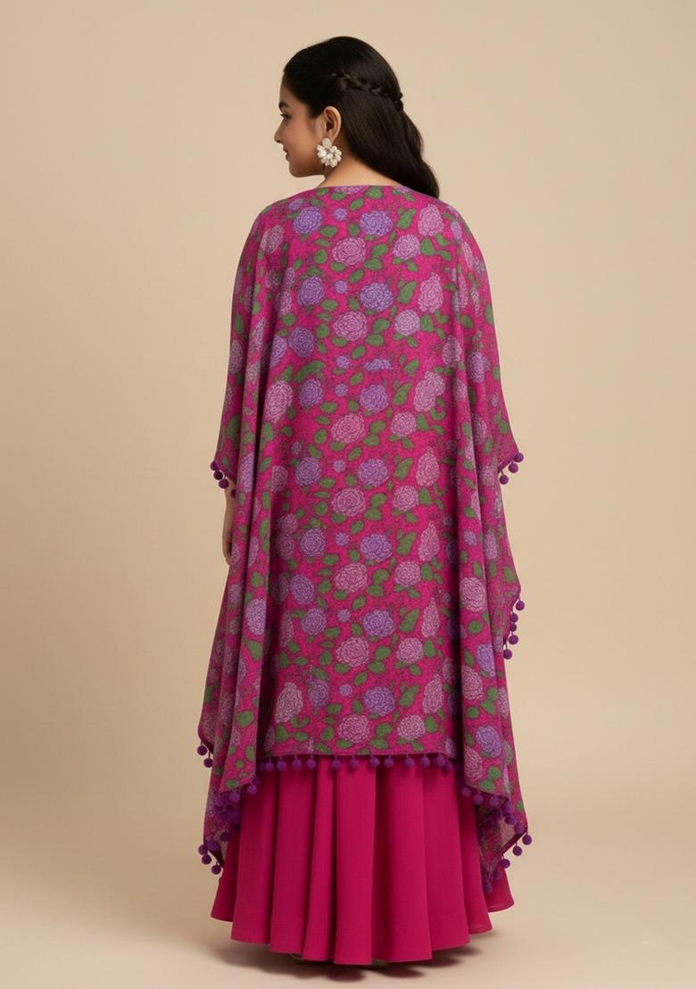 Girls Purple Floral Print Georgette Fusion Set - Indya