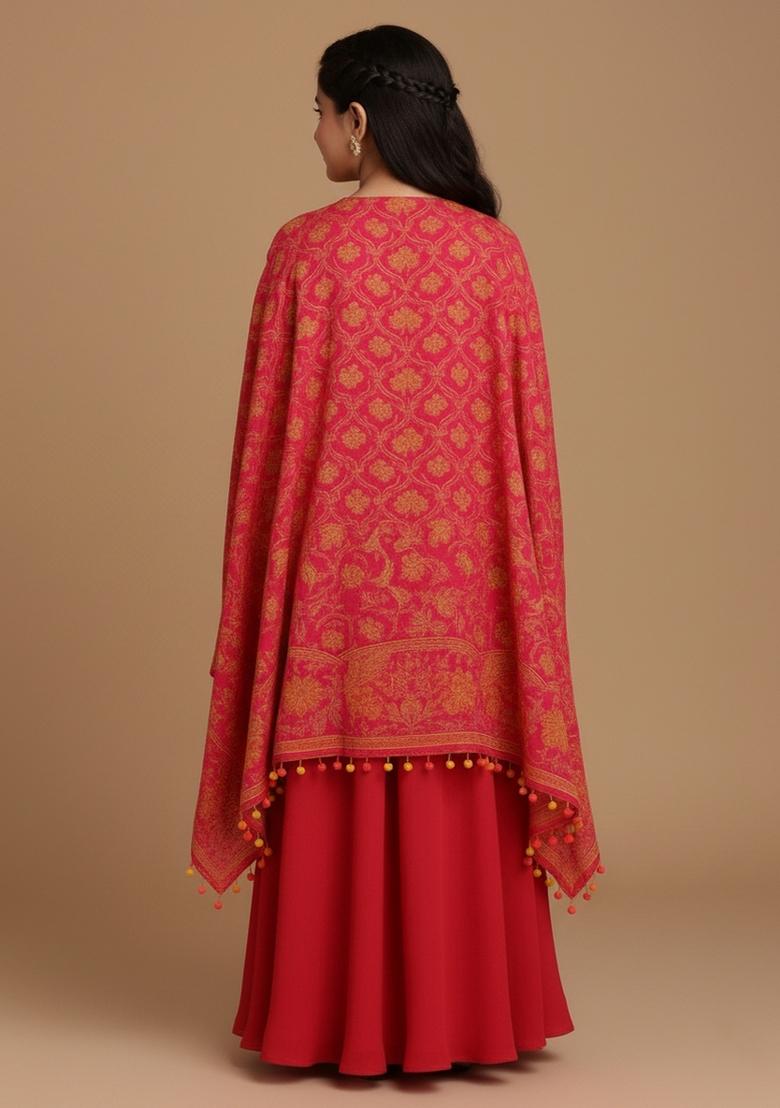 Girls Peach Floral Print Georgette Fusion Set - Indya