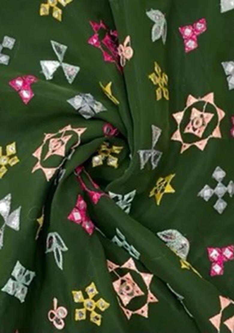 Girls Green Abstract Print Georgette Fusion Set - Indya