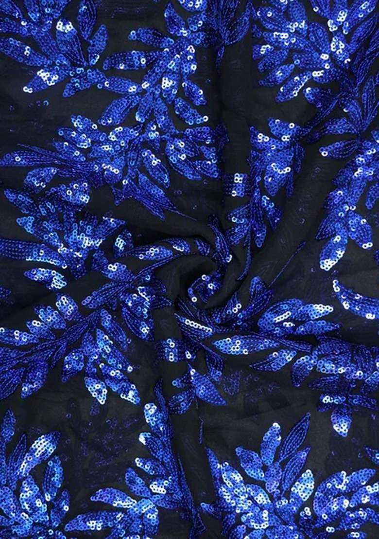 Girls Black And Blue Embroidered Georgette Fusion Set - Indya