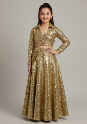 Girls Rose Gold Sequin Georgette Fusion Set