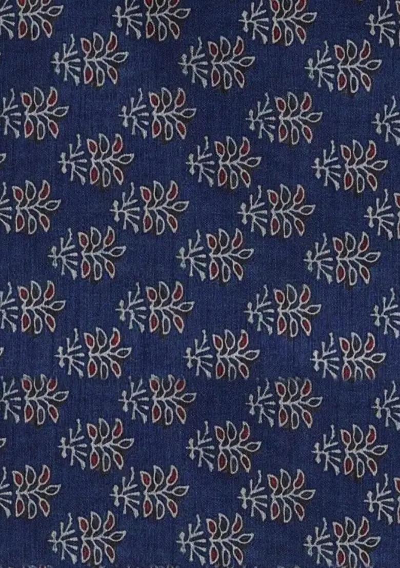 Girls Navy Blue Floral Print Silk Fusion Set - Indya