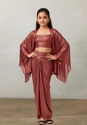 Girls Maroon Solid Satin Fusion Set