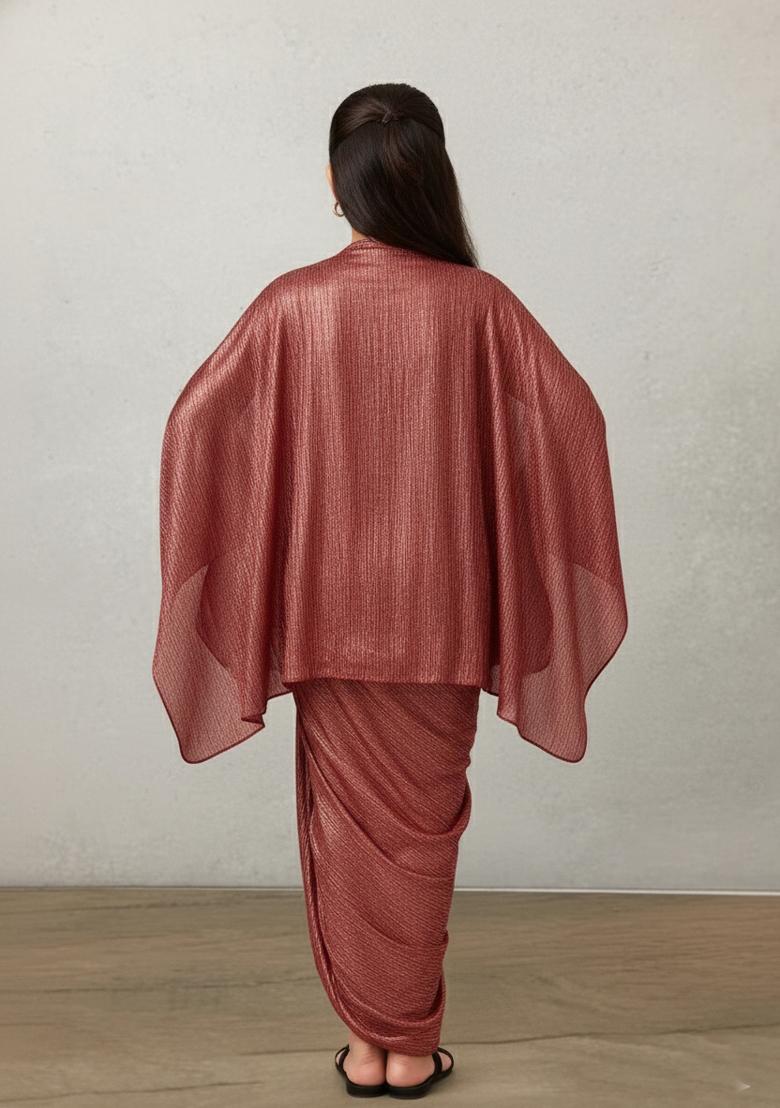 Girls Maroon Solid Satin Fusion Set - Indya